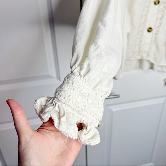 Free People Louisa shirt jacket cream Size XS Linen Blend Lace oversized - Picture 9 of 12